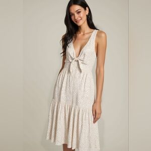 McGuire Denim Cream Midi Dress with Bow Detail